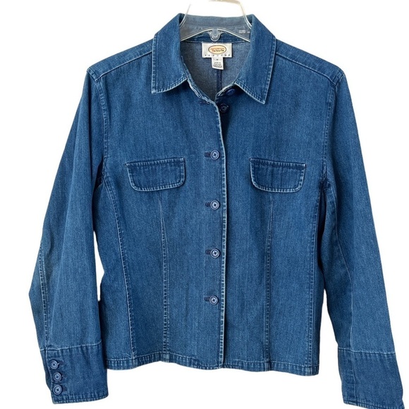 Talbots denim jacket pocket flaps on front size seam detail medium petite - Picture 1 of 16